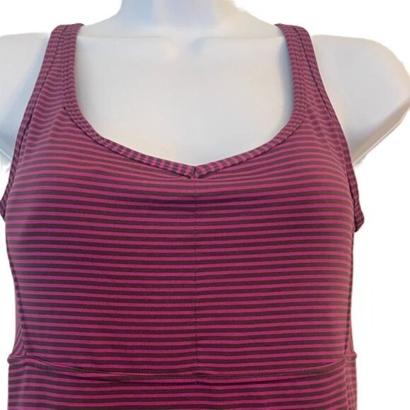 Prana Striped Racerback Midi Dress Purple Black Lattice Back Women's M - Picture 2 of 6